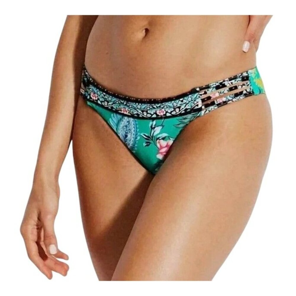 Seafolly Bikini Bottom multi rouleau Brazilian water garden evergreen Size 14